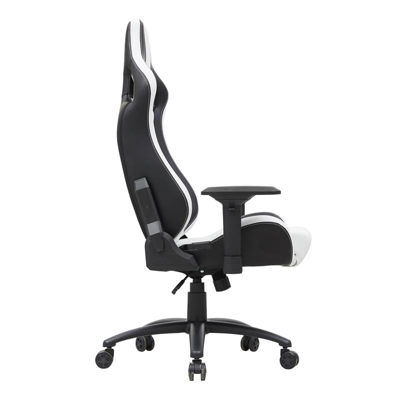 Pemberly Row Faux Leather Adjustable Gaming Chair in White & Black