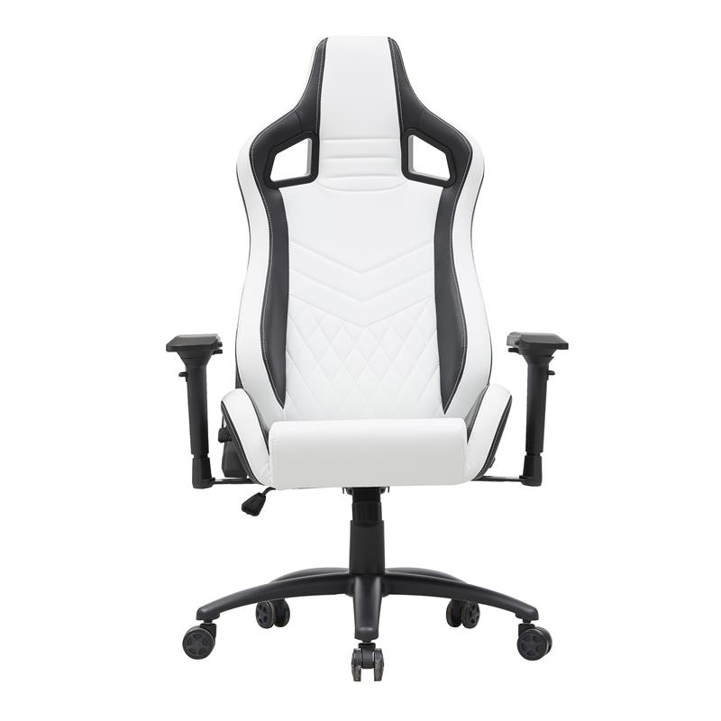 Pemberly Row Faux Leather Adjustable Gaming Chair in White & Black