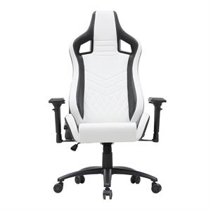 Pemberly Row Faux Leather Adjustable Gaming Chair in White & Black
