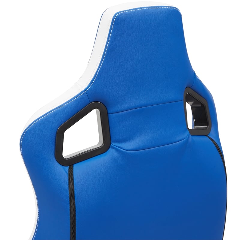 Pemberly Row Faux Leather Adjustable Gaming Chair in White & Blue