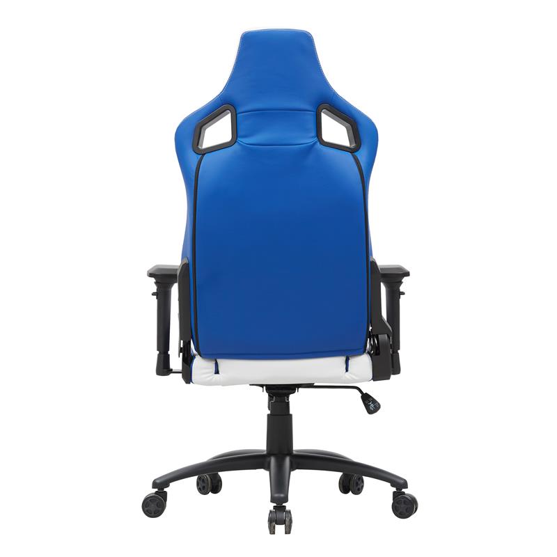 Pemberly Row Faux Leather Adjustable Gaming Chair in White & Blue