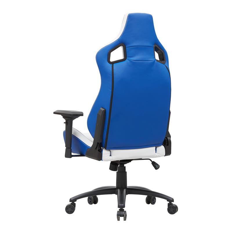 Pemberly Row Faux Leather Adjustable Gaming Chair in White & Blue
