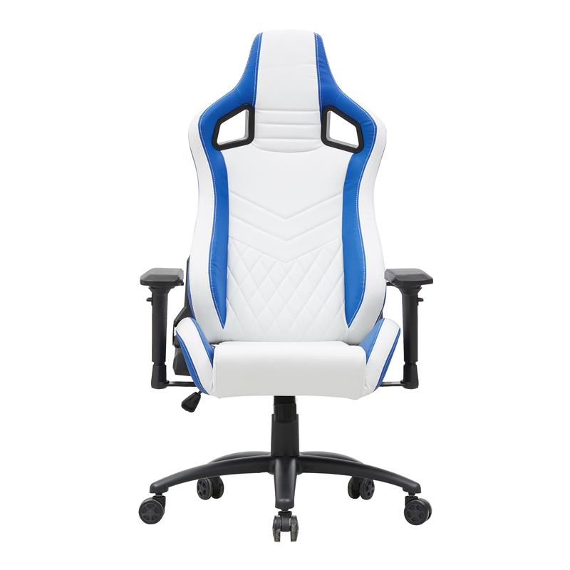 Pemberly Row Faux Leather Adjustable Gaming Chair in White & Blue