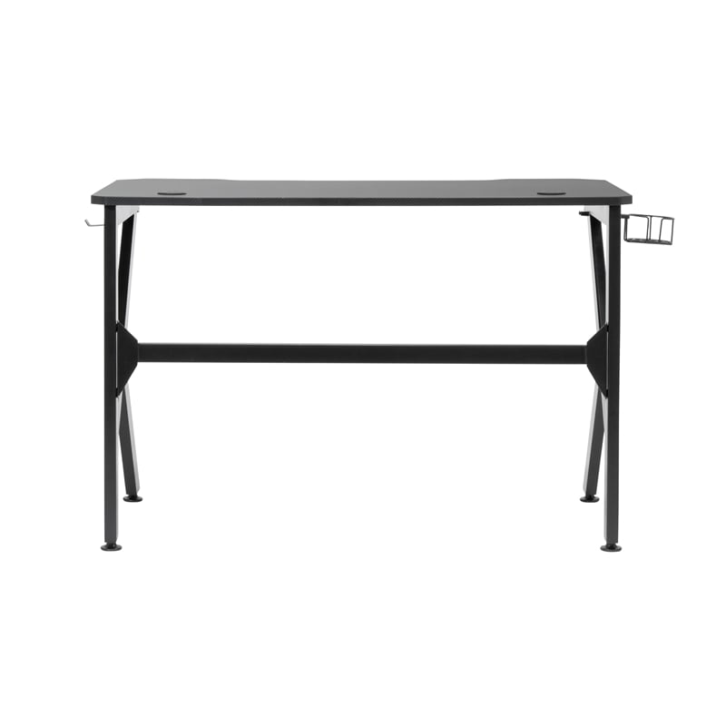 Pemberly Row Contemporary Black Metal Gaming Desk with Cup Holder