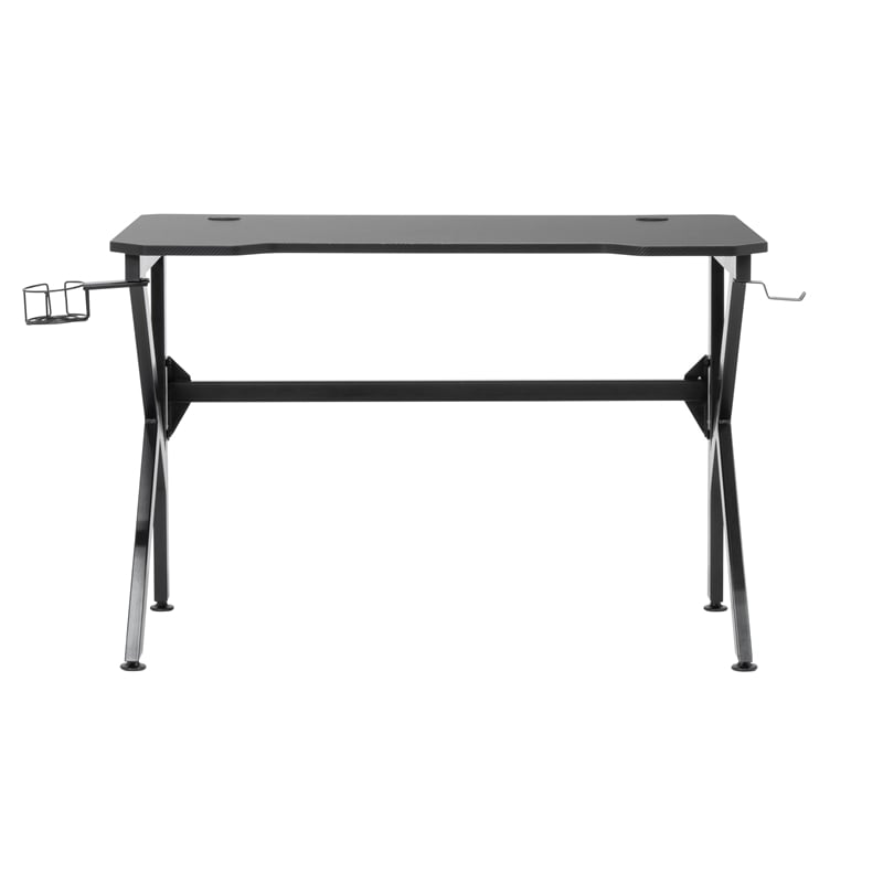 Pemberly Row Contemporary Black Metal Gaming Desk with Cup Holder