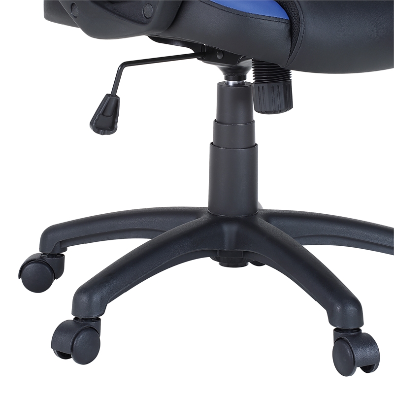Pemberly Row Gaming Chair in Black Faux Leather with Blue Accents