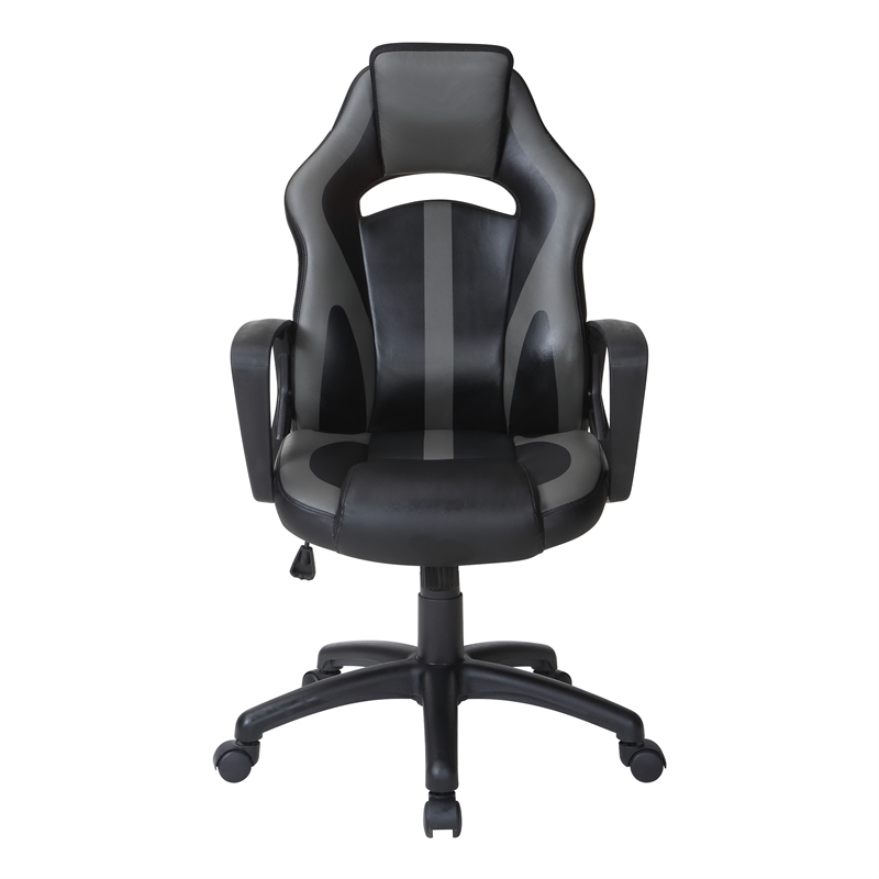 Pemberly Row Gaming Chair in Black Faux Leather with Gray Accents