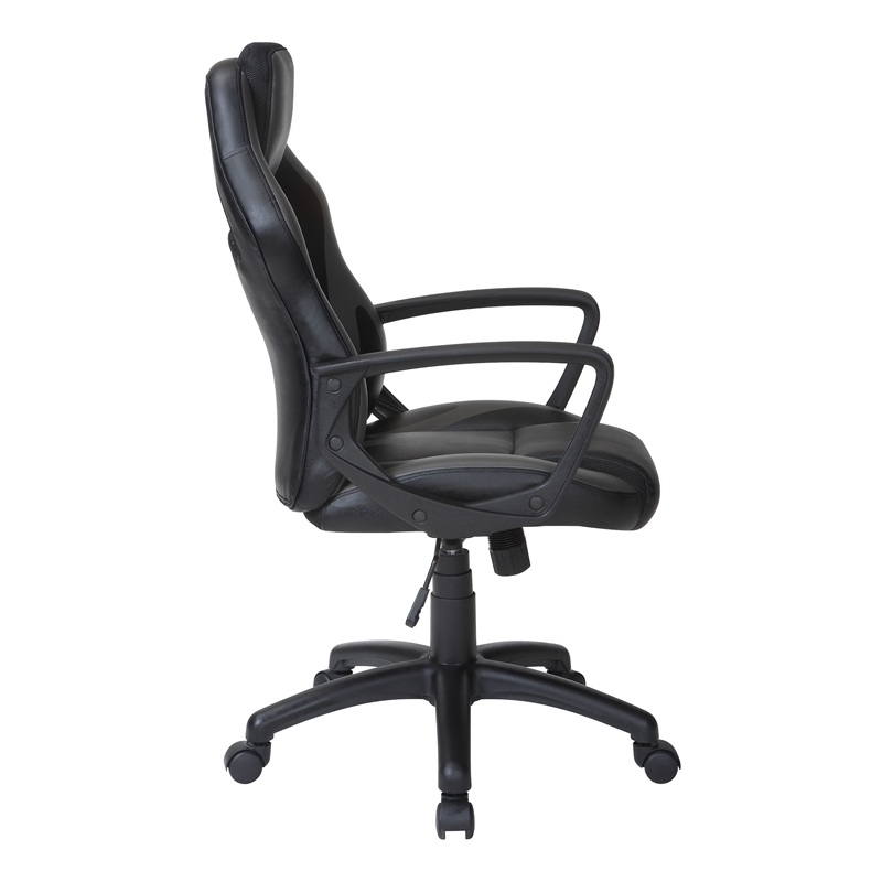 Pemberly Row Gaming Chair in Black Faux Leather with Gray Accents