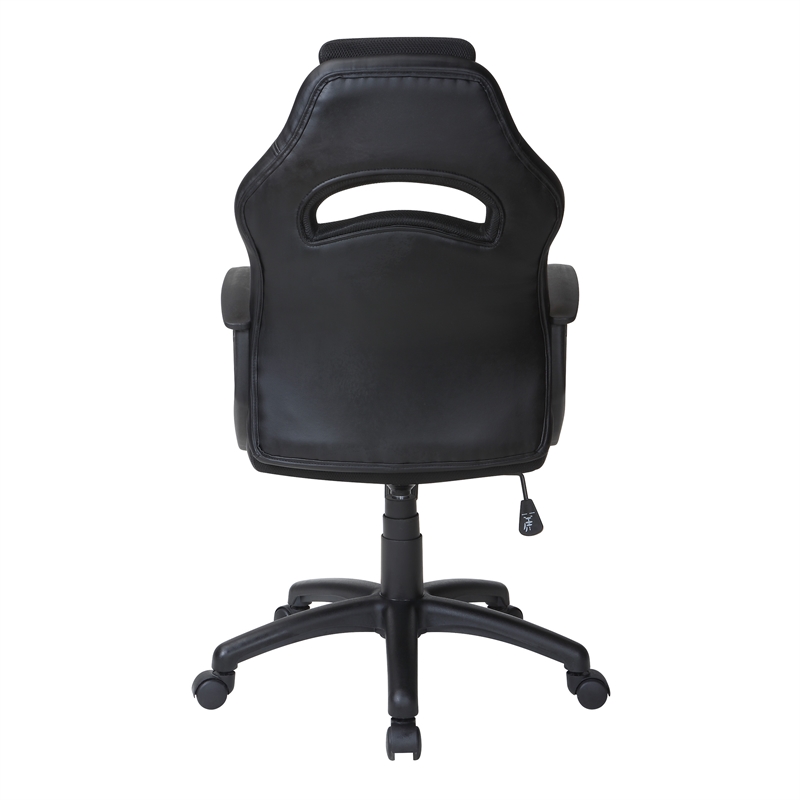 Pemberly Row Gaming Chair in Black Faux Leather with Gray Accents