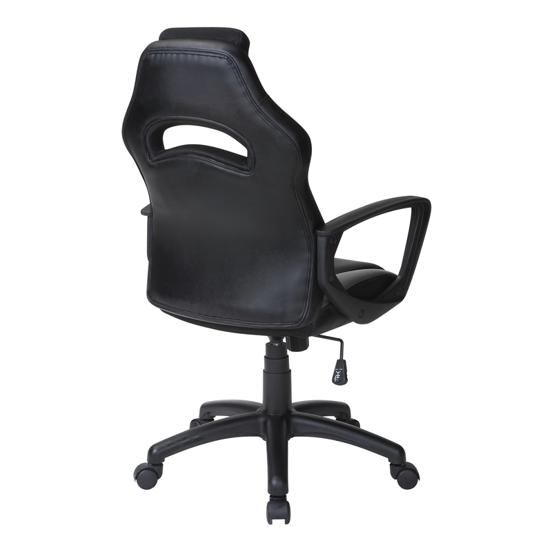 Pemberly Row Gaming Chair in Black Faux Leather with Gray Accents