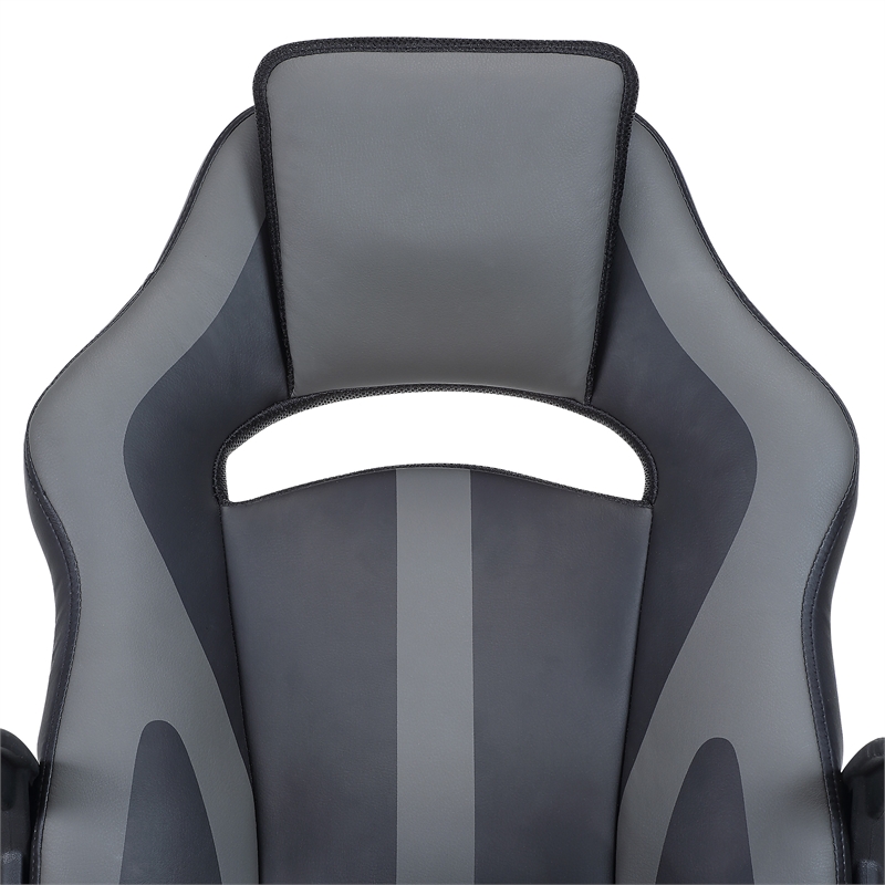 Pemberly Row Gaming Chair in Black Faux Leather with Gray Accents