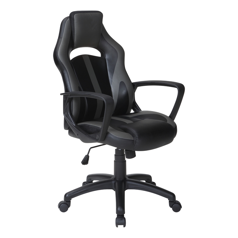 Pemberly Row Gaming Chair in Black Faux Leather with Gray Accents