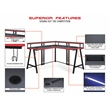 Pemberly Row Contemporary L-Shape Gaming Desk in Metal Black