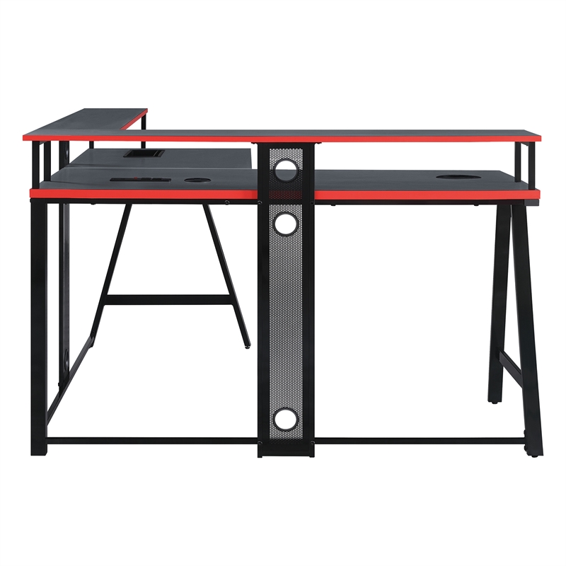 Pemberly Row Contemporary L-Shape Gaming Desk in Metal Black