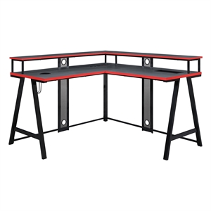 Pemberly Row Contemporary L-Shape Gaming Desk in Metal Black