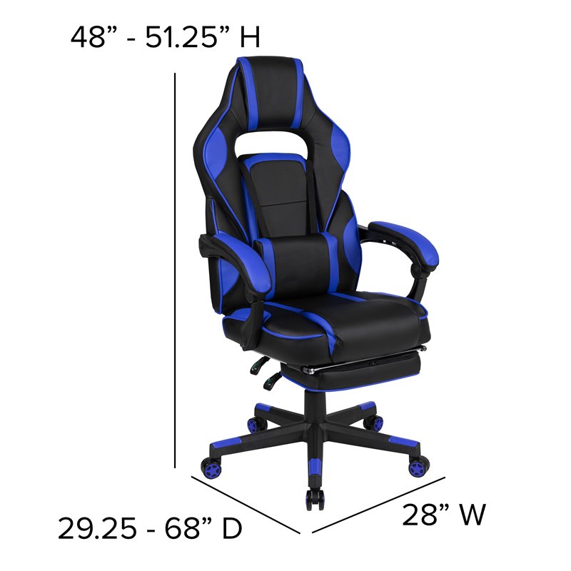 Pemberly Row LeatherSoft Gaming Chair with Recline Back/Arms in Black/Blue