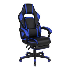 Pemberly Row LeatherSoft Gaming Chair with Recline Back/Arms in Black/Blue