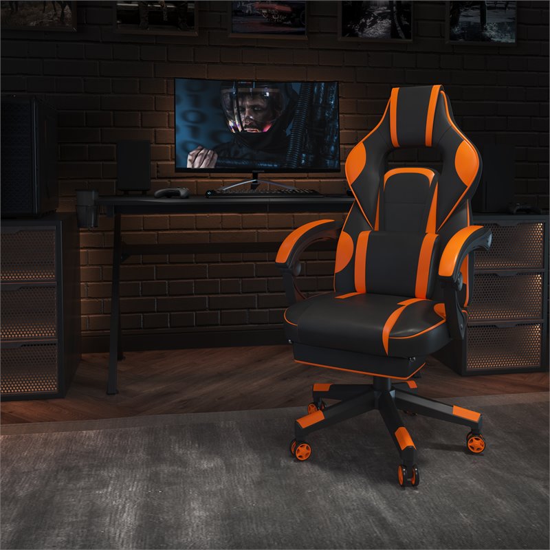 Pemberly Row LeatherSoft Gaming Chair with Recline Back/Arm in Black/Orange