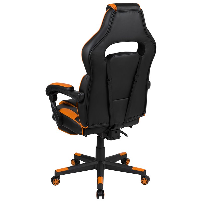Pemberly Row LeatherSoft Gaming Chair with Recline Back/Arm in Black/Orange