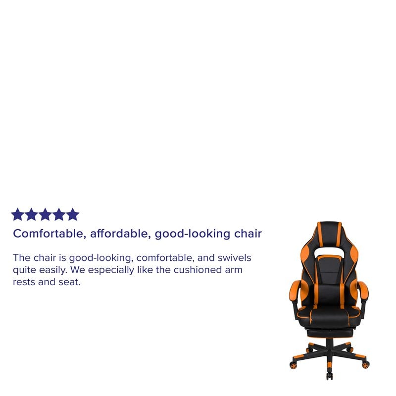 Pemberly Row LeatherSoft Gaming Chair with Recline Back/Arm in Black/Orange
