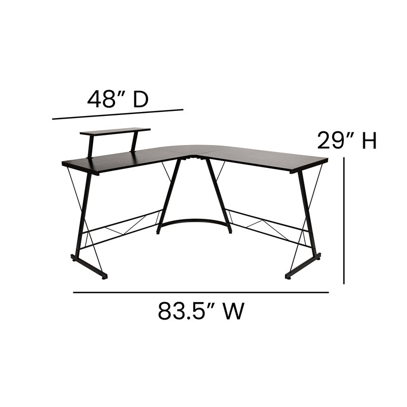 Pemberly Row L-Shaped Steel Metal Computer Gaming Desk in Black
