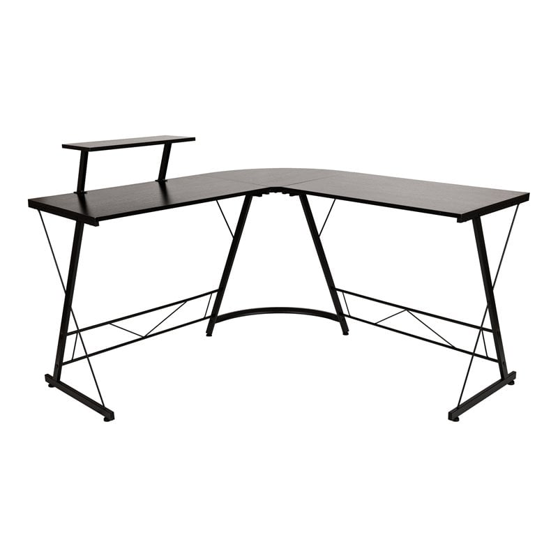 Pemberly Row L-Shaped Steel Metal Computer Gaming Desk in Black