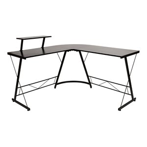 Pemberly Row L-Shaped Steel Metal Computer Gaming Desk in Black