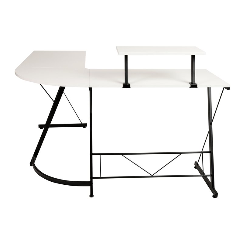 Pemberly Row L-Shaped Steel Metal Computer Gaming Desk in White/Black