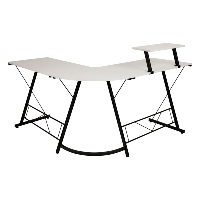 Pemberly Row L-Shaped Steel Metal Computer Gaming Desk in White/Black