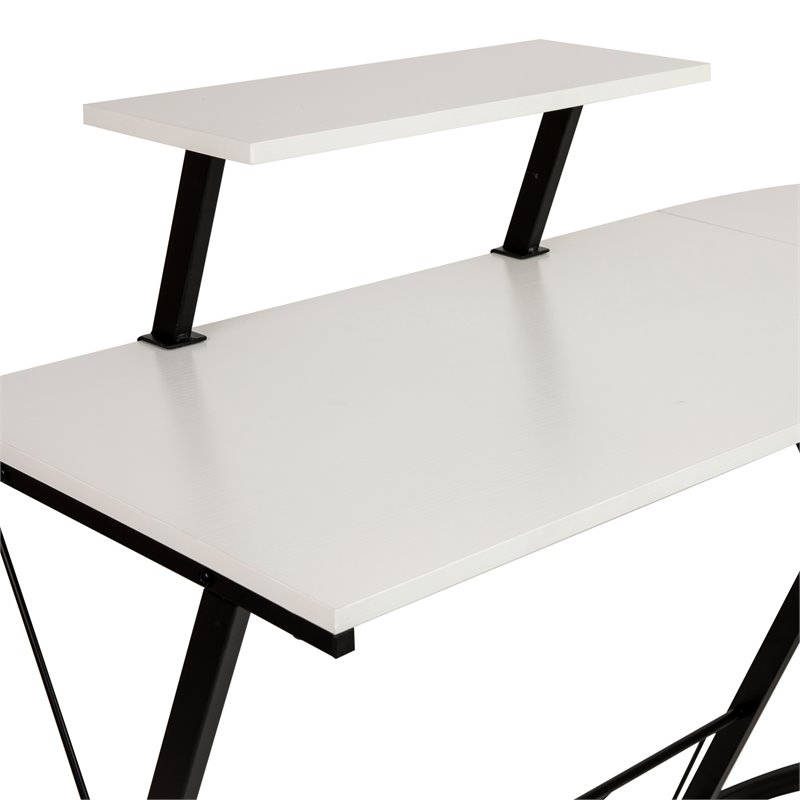 Pemberly Row L-Shaped Steel Metal Computer Gaming Desk in White/Black
