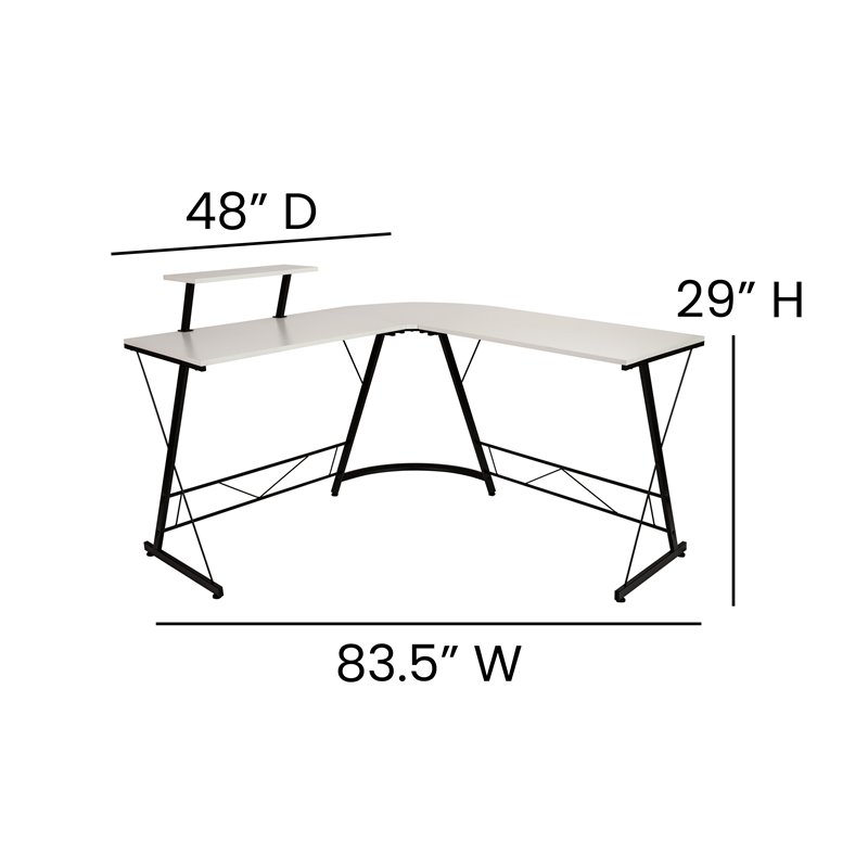 Pemberly Row L-Shaped Steel Metal Computer Gaming Desk in White/Black