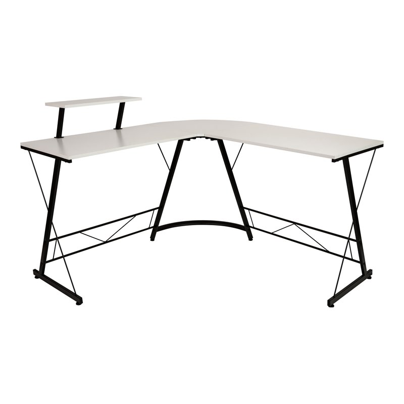 Pemberly Row L-Shaped Steel Metal Computer Gaming Desk in White/Black