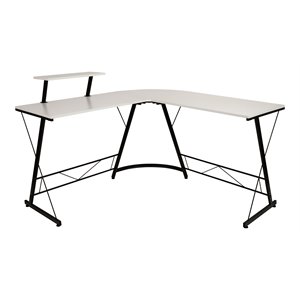 Pemberly Row L-Shaped Steel Metal Computer Gaming Desk in White/Black