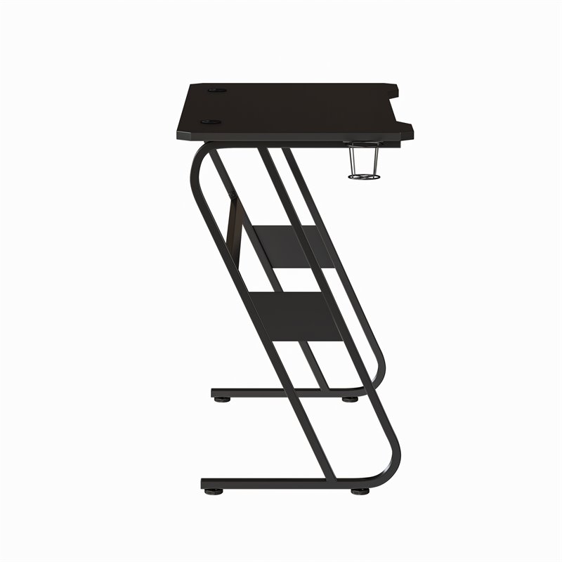 Pemberly Row Engineered Wood and Steel Gaming Ergonomic Desk in Black