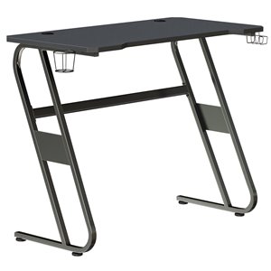 Pemberly Row Engineered Wood and Steel Gaming Ergonomic Desk in Black