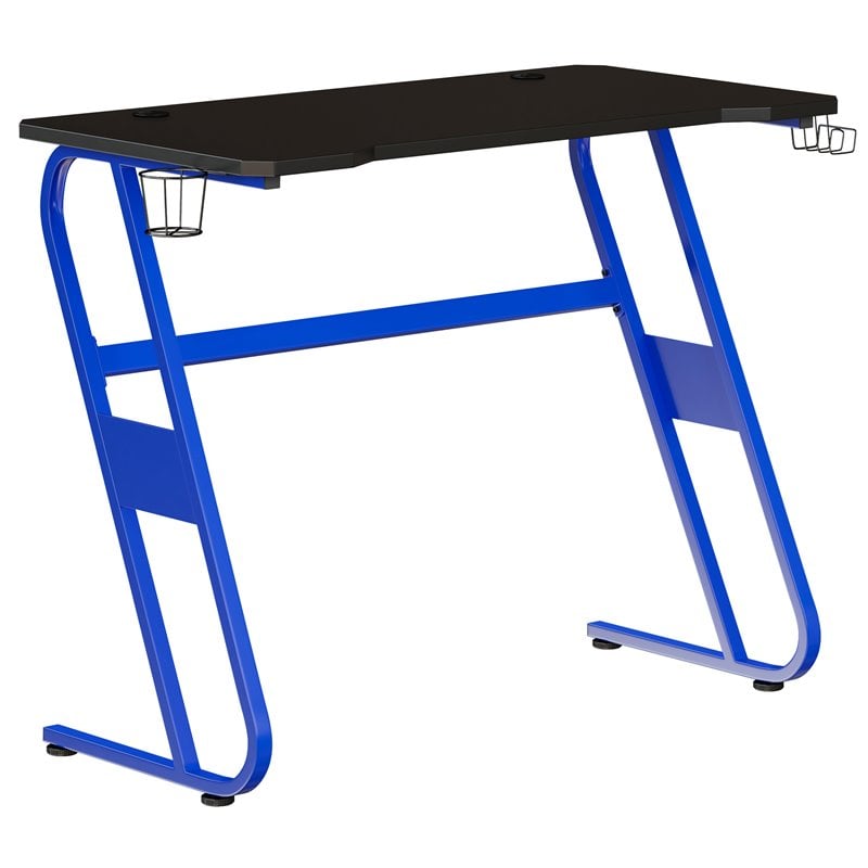 Pemberly Row Engineered Wood and Steel Gaming Ergonomic Desk in Blue