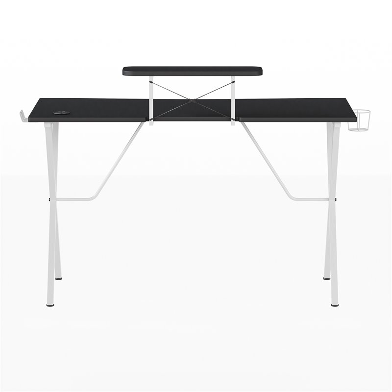 Pemberly Row Metal Gaming Desk with Monitor Stand in Black/White