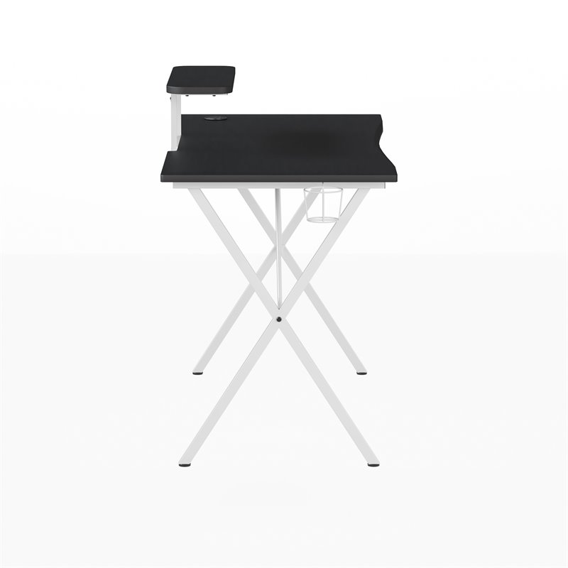 Pemberly Row Metal Gaming Desk with Monitor Stand in Black/White