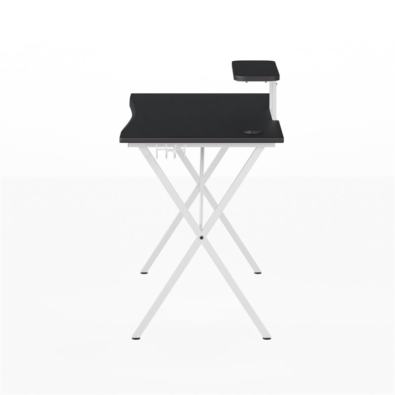 Pemberly Row Metal Gaming Desk with Monitor Stand in Black/White