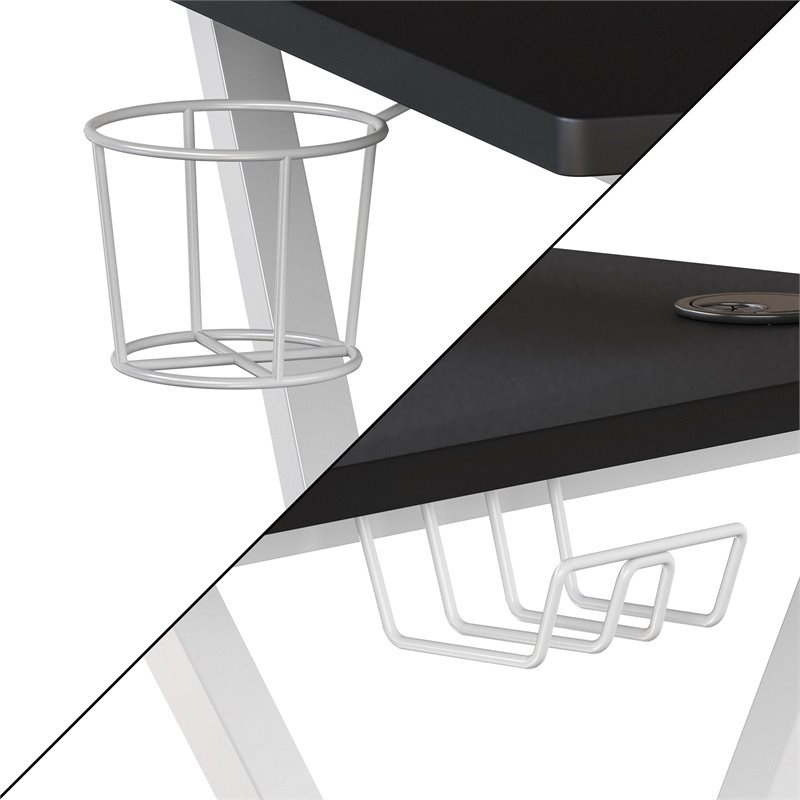 Pemberly Row Metal Gaming Desk with Monitor Stand in Black/White