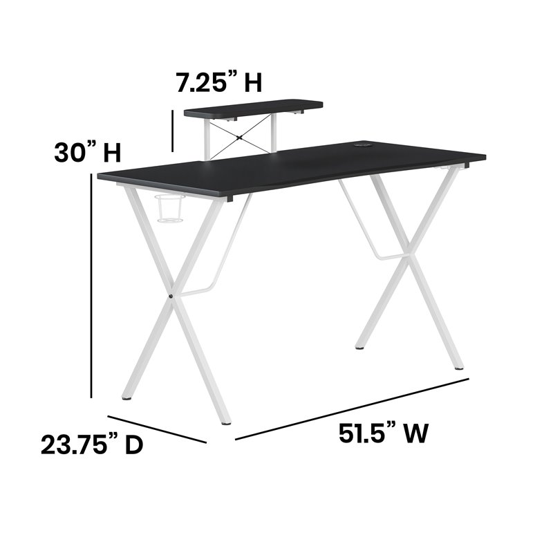 Pemberly Row Metal Gaming Desk with Monitor Stand in Black/White