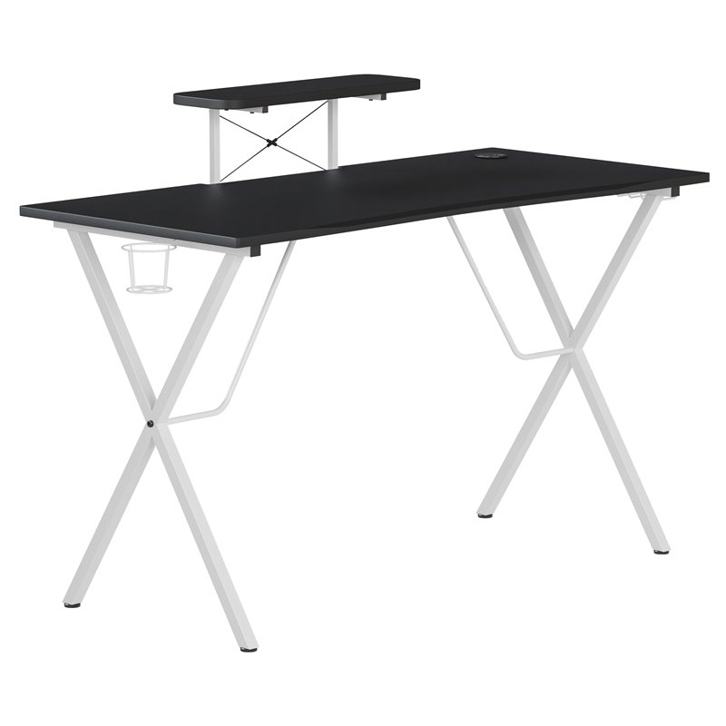 Pemberly Row Metal Gaming Desk with Monitor Stand in Black/White