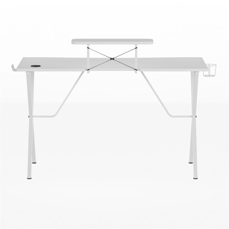 Pemberly Row Metal & Engineered Wood Gaming Desk with Monitor Stand in White