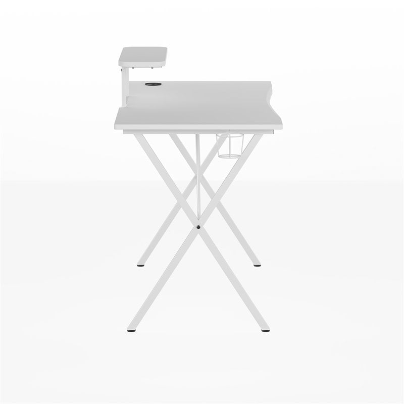 Pemberly Row Metal & Engineered Wood Gaming Desk with Monitor Stand in White