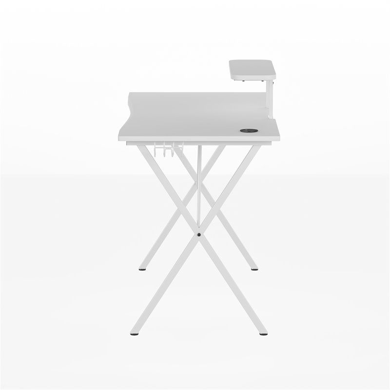 Pemberly Row Metal & Engineered Wood Gaming Desk with Monitor Stand in White
