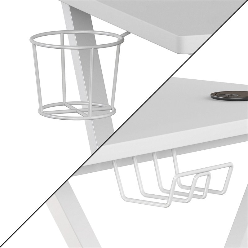 Pemberly Row Metal & Engineered Wood Gaming Desk with Monitor Stand in White