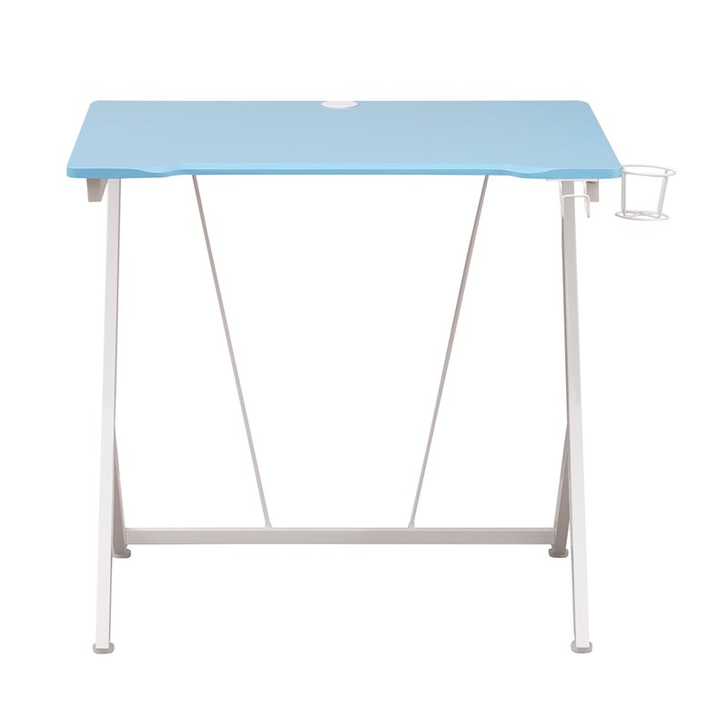 Pemberly Row Y-Shaped Modern Wood and Steel Gaming Desk in Blue