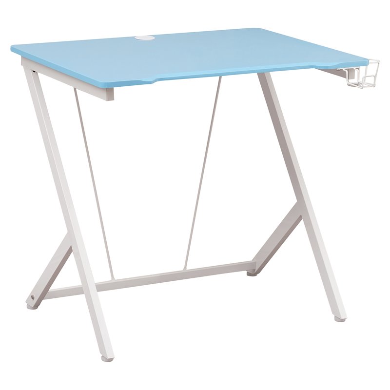 Pemberly Row Y-Shaped Modern Wood and Steel Gaming Desk in Blue