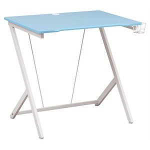 Pemberly Row Y-Shaped Modern Wood and Steel Gaming Desk in Blue