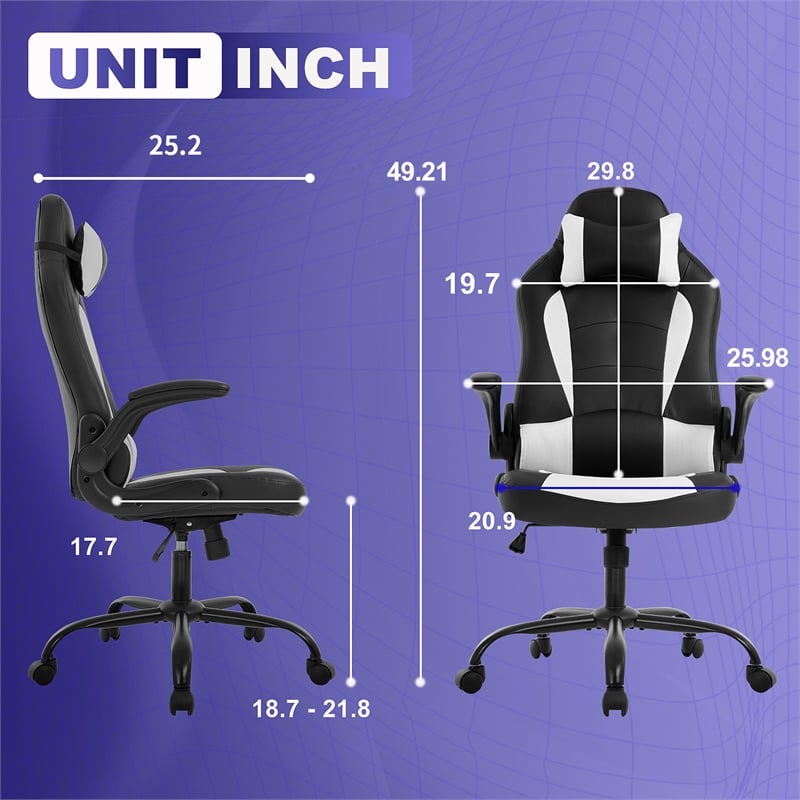 Pemberly Row Faux Leather & Metal Gaming Desk Chair in Black